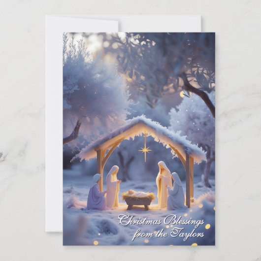 雪の出生シーンクリスチャンホリデークリスマス シーズンカード (正面)