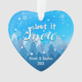 雪の初めてのクリスマスをフォトブルー オーナメント (裏面)