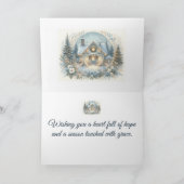 雪の別荘の温かい光のシーン カード (内部)