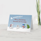 雪の動物たちの祖父母のクリスマスグリーティングカード シーズンカード (正面)