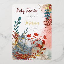 雪の動物　狐　花　ベビーシャワー　ゴールドホイル