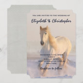 雪の原を駆ける美しい白馬の牧歌的な風景 招待状 (正面/裏面)