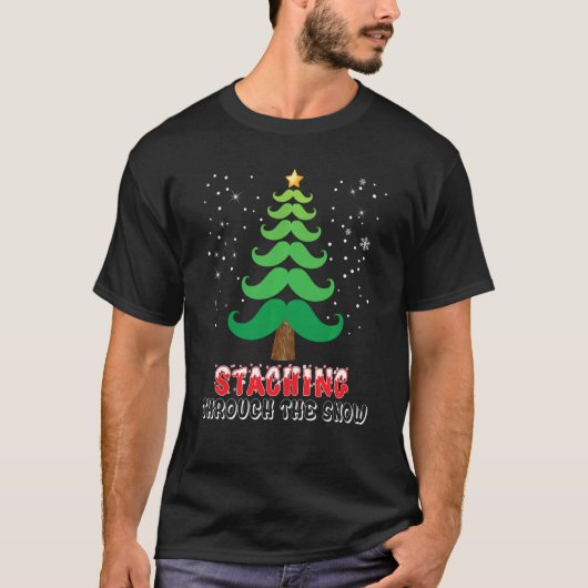 雪の口ひげのクリスマスツリーを疾走 Tシャツ (正面)