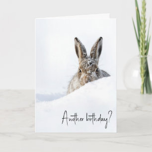 雪の吹きだまりから顔を出す誕生日のウサギ カード