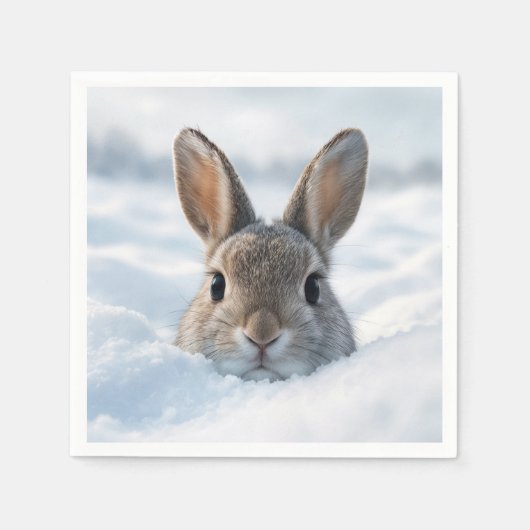 雪の吹きだまりのウサギ スタンダードカクテルナプキン (正面)