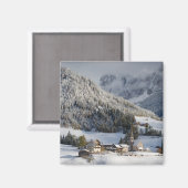雪の四角い磁石の小さな高山村 マグネット (正面/裏面)