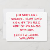 雪の国のさびれたレトロなキャンピングカーと雪だるま シーズンカード (裏面)