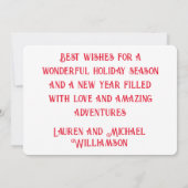 雪の国のさびれたレトロなキャンピングカーと雪だるま シーズンカード (裏面)