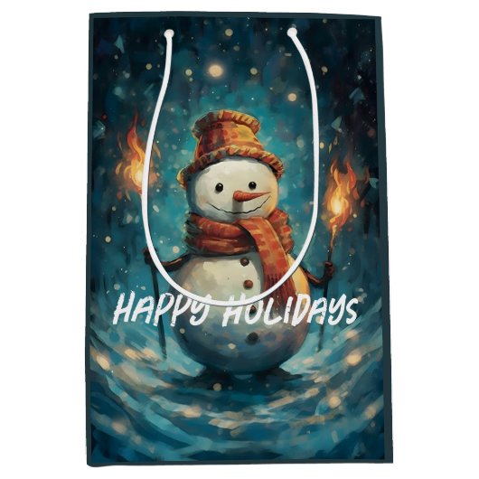 雪の国の伝統的なクリスマスをお楽しみください ミディアムペーパーバッグ (正面)