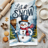 雪の国の雪だるまクリスマス キッチンタオル