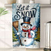 雪の国の雪だるまクリスマス キッチンタオル