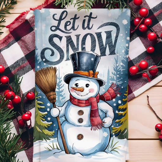 雪の国の雪だるまクリスマス キッチンタオル