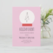 雪の地球のクリスマス パーティー 手描きの木 招待状 (スタンド正面)