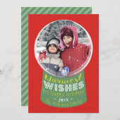 雪の地球の暖かい願いクリスマスフォトカード シーズンカード (正面/裏面)