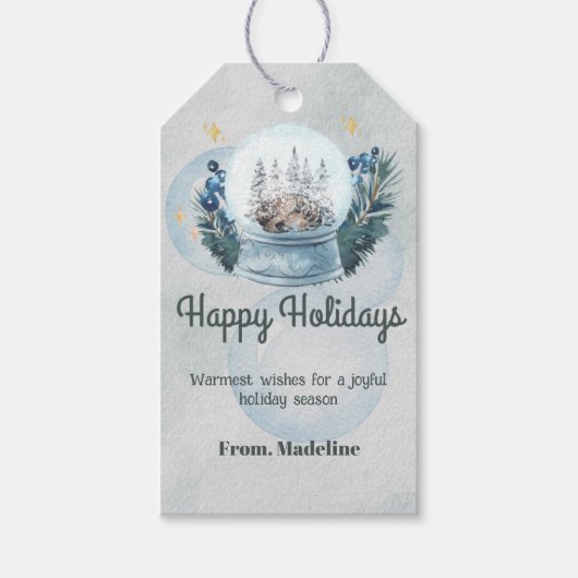 雪の地球の水の色クリスマスの休日のギフトラベル ギフトタグ (正面)