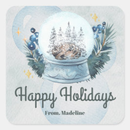 雪の地球の水の色クリスマスの休日の贈り物 スクエアシール