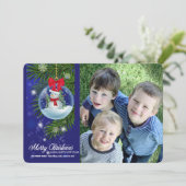 雪の地球の雪だるまの写真の休日カード シーズンカード (スタンド正面)