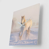 雪の壁時計に乗る白馬 スクエア壁時計 (傾斜)