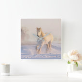 雪の壁時計に乗る白馬 スクエア壁時計 (ホーム)