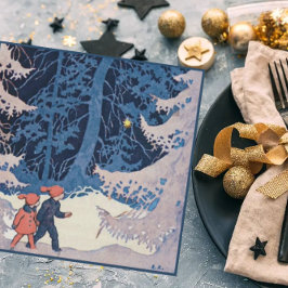 雪の夕べの子供たち ヴィンテージ シーズンカード