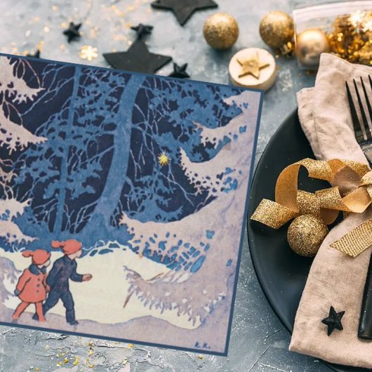 雪の夕べの子供たち ヴィンテージ シーズンカード