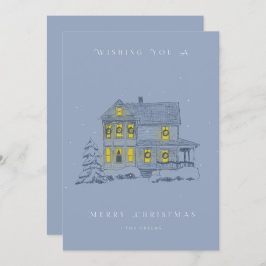 雪の夕べクリスマスカード サンキューカード (正面/裏面)