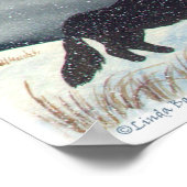 雪の夕暮れオオカミの水の色絵画の ポスター (角)