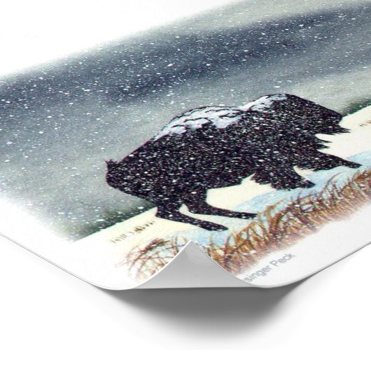 雪の夕焼けバイソン絵画ズ ポスター (角)