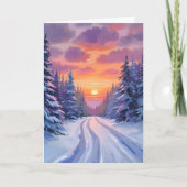 雪の夕焼け | 冬の山の風景 カード (正面)