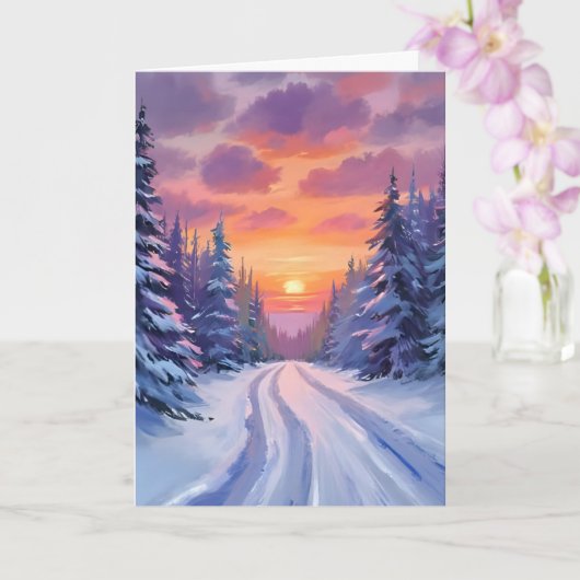 雪の夕焼け | 冬の山の風景 カード (蘭)