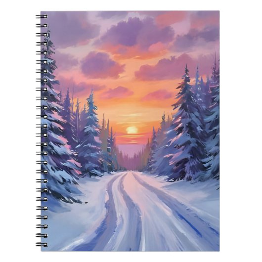雪の夕焼け | 冬の山の風景 ノートブック (正面)