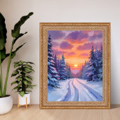 雪の夕焼け | 冬の山の風景 ポスター