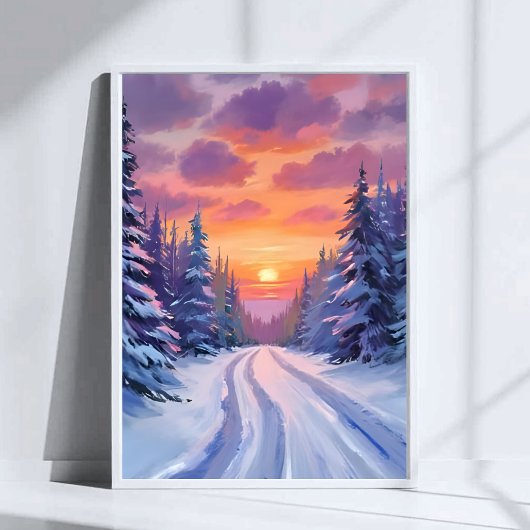 雪の夕焼け | 冬の山の風景 ポスター