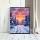 雪の夕焼け | 冬の山の風景 ポスター
