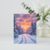 雪の夕焼け | 冬の山の風景 ポストカード (スタンド正面)