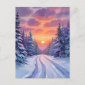 雪の夕焼け | 冬の山の風景 ポストカード (正面)
