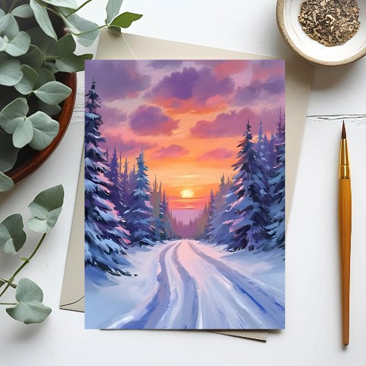 雪の夕焼け | 冬の山の風景 ポストカード