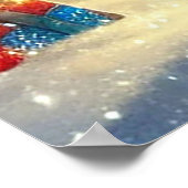 雪の多いクリスマスにプレゼントするサンタクロース ポスター (角)