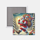 雪の多いクリスマスにプレゼントするサンタクロース マグネット (正面/裏面)