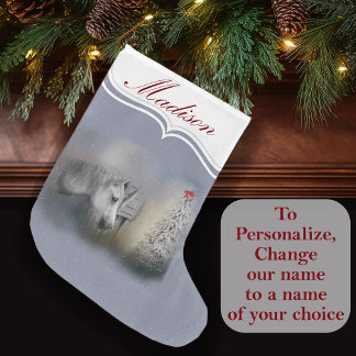 雪の多いクリスマスの冬の馬好き ラージクリスマスストッキング