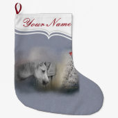 雪の多いクリスマスの冬の馬好き ラージクリスマスストッキング (正面)