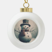雪の多いクリスマスの可愛いヴィンテージ雪だるま セラミックボールオーナメント (正面)
