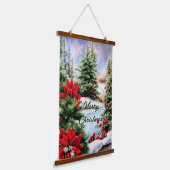 雪の多いクリスマスの池 吊り下げ型タペストリー (傾斜あり)