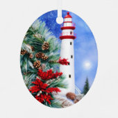 雪の多いクリスマスの灯台 メタルオーナメント (裏面)