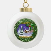 雪の多いクリスマスコテージ セラミックボールオーナメント (正面)