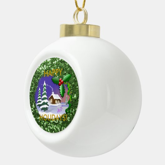 雪の多いクリスマスコテージ セラミックボールオーナメント (右)
