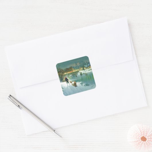 雪の多いクリスマスシーン スクエアシール (封筒)