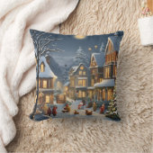 雪の多いクリスマスタウン クッション (ブランケット)