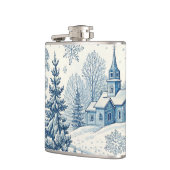 雪の多いクリスマスチャーチブルーホワイトウィンターシーン フラスク (左)