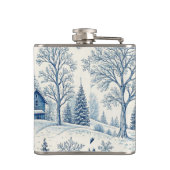 雪の多いクリスマスチャーチブルーホワイトウィンターシーン フラスク (裏面)